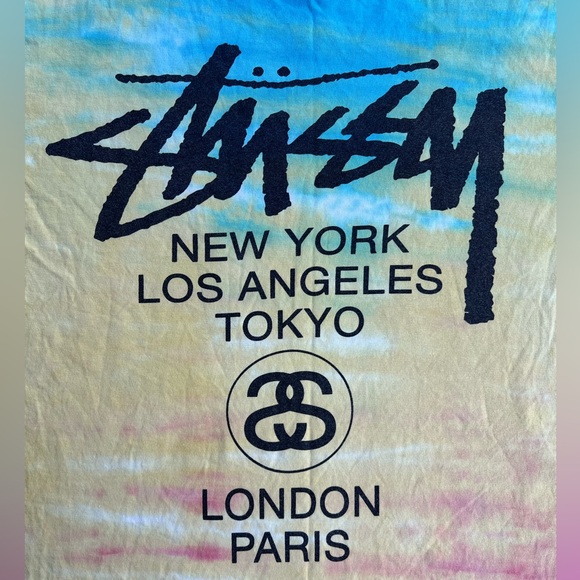 Vintage STUSSY Y2K World Tour Tie-Dye Shirt Double-Sided Graphic Tee Mexico Sz M - Picture 4 of 8